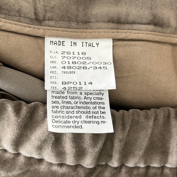 Giorgio Armani Flat Front Velvet Trousers Slant Welt Pocket Elastic Waist - Picture 8 of 9